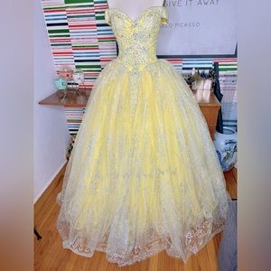 Elizabeth K Glitter Mesh Off-Shoulder Quinceanera Gown